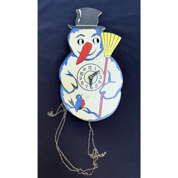 Vintage 1950’s Christmas Snowman Moving Eye Clock Made In Germany - Picture 1 of 9